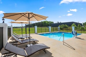 Seasonal outdoor pool, open 8:30 AM to 8:30 PM, sun loungers