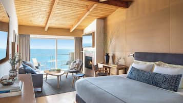 Premier-Zimmer, 1 King-Bett, Balkon, Meerseite (Fireplace) | Italienische Bettbezüge von Frette, hochwertige Bettwaren
