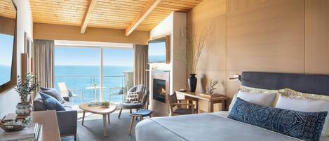 Habitació Premier, 1 llit de matrimoni gran, balcó, primera línia de mar (Fireplace) | Llençols italians de la marca Frette i roba de llit d'alta qualitat