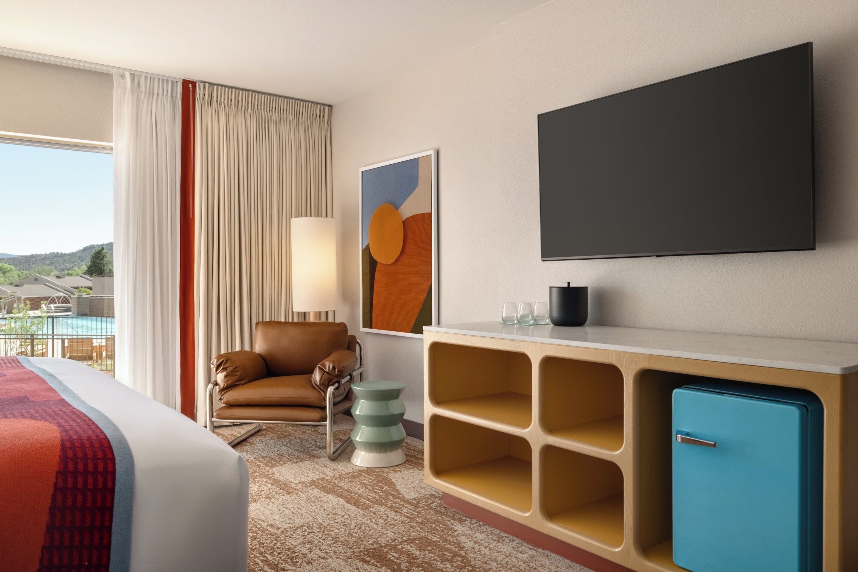 Hypo-allergenic bedding, pillow-top beds, desk, laptop workspace