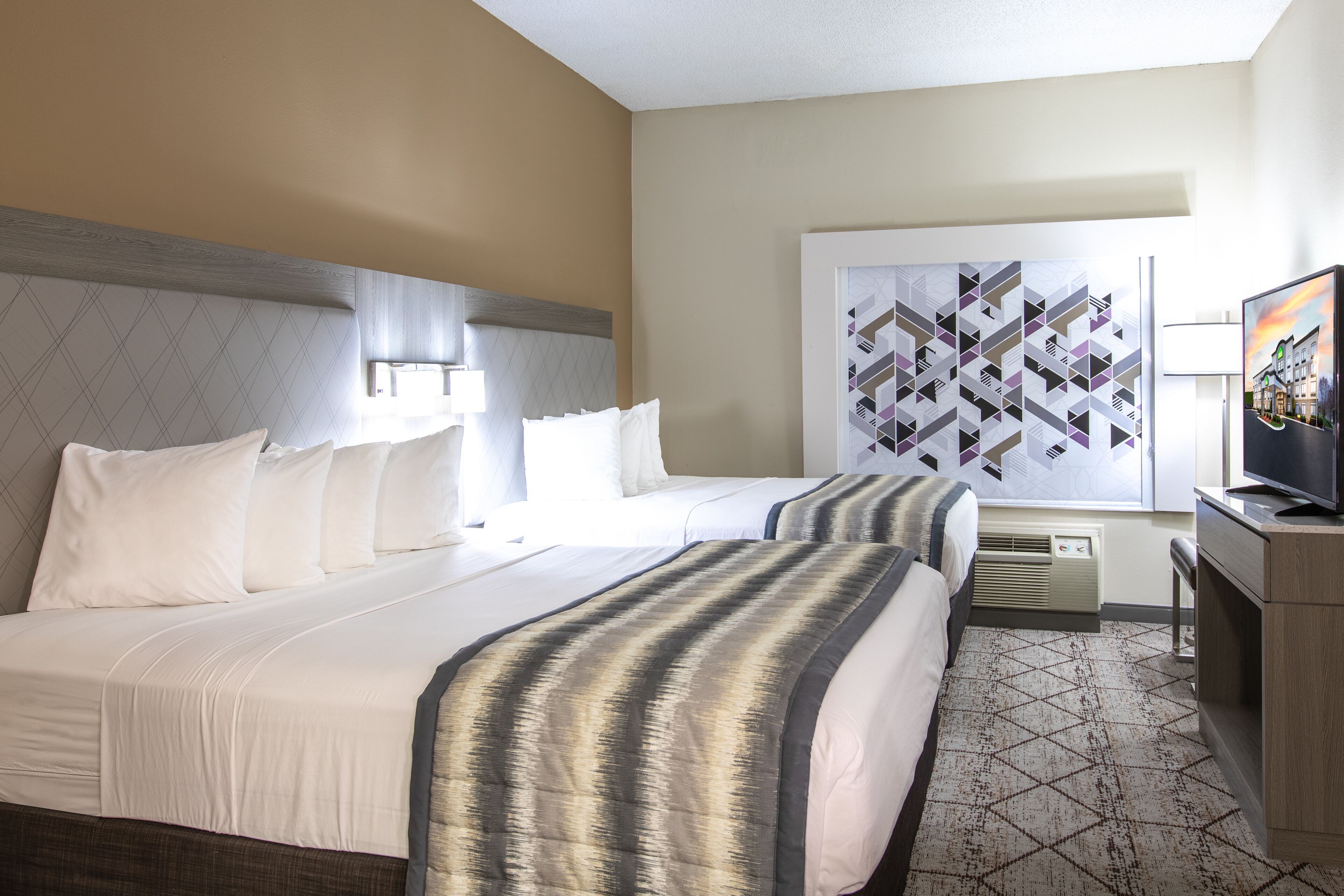 Room, 2 Queen Beds, Non Smoking | In-room safe, desk, blackout drapes, iron/ironing board