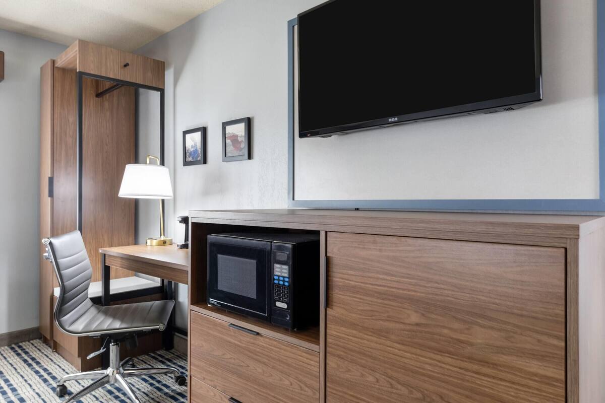 Desk, iron/ironing board, free WiFi, alarm clocks