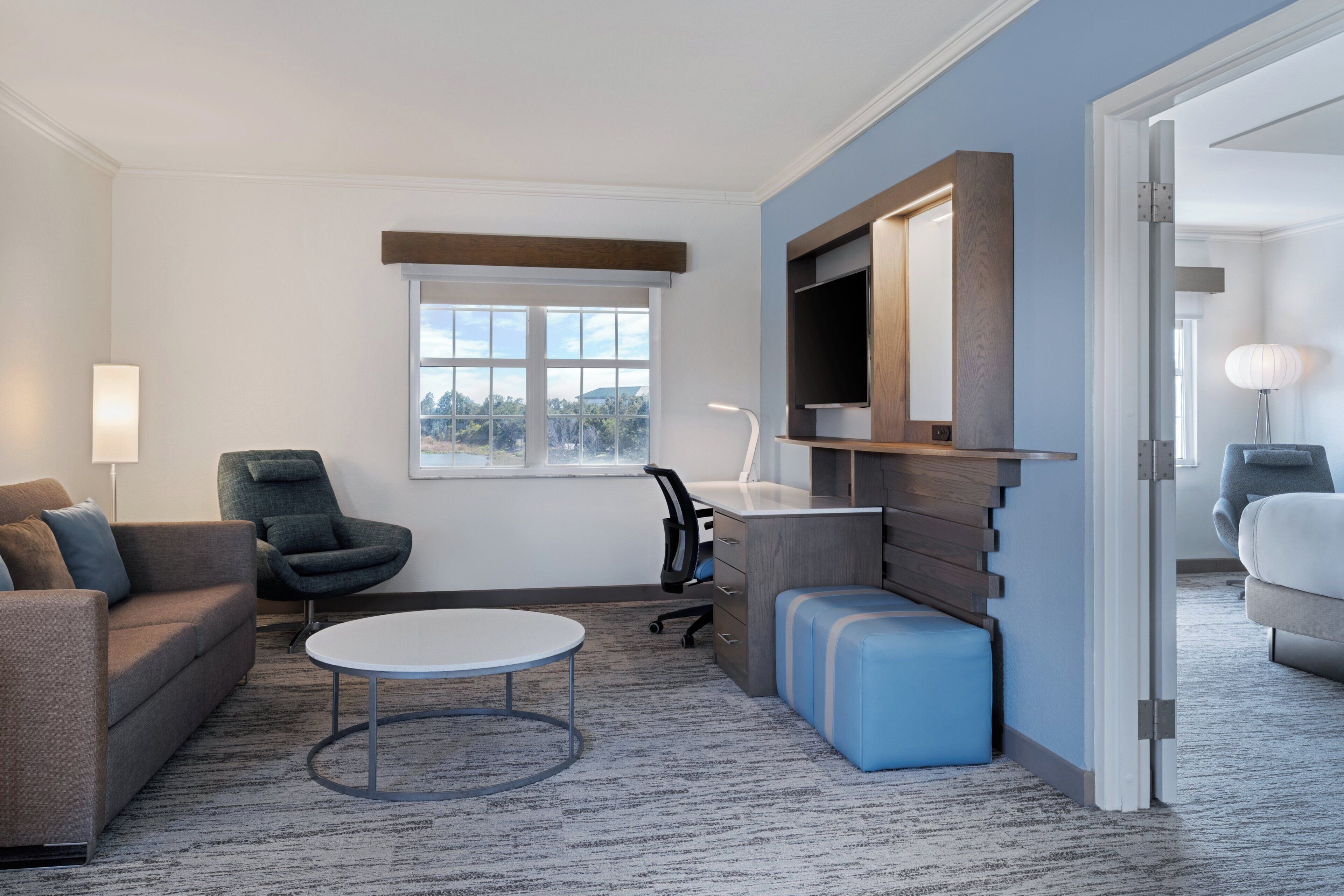 Premium bedding, blackout drapes, iron/ironing board