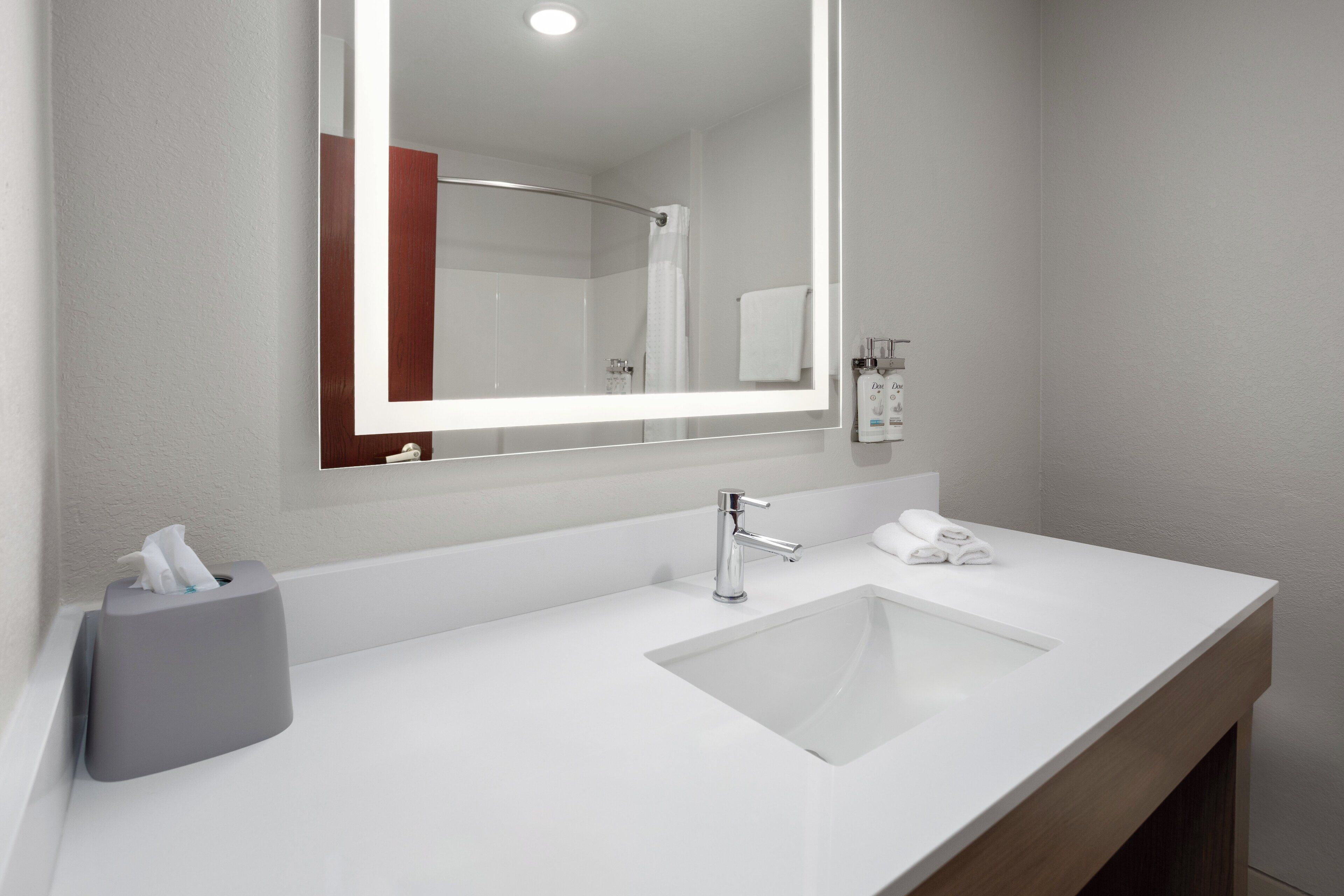 combined shower/bathtub, free toiletries, hair dryer, towels