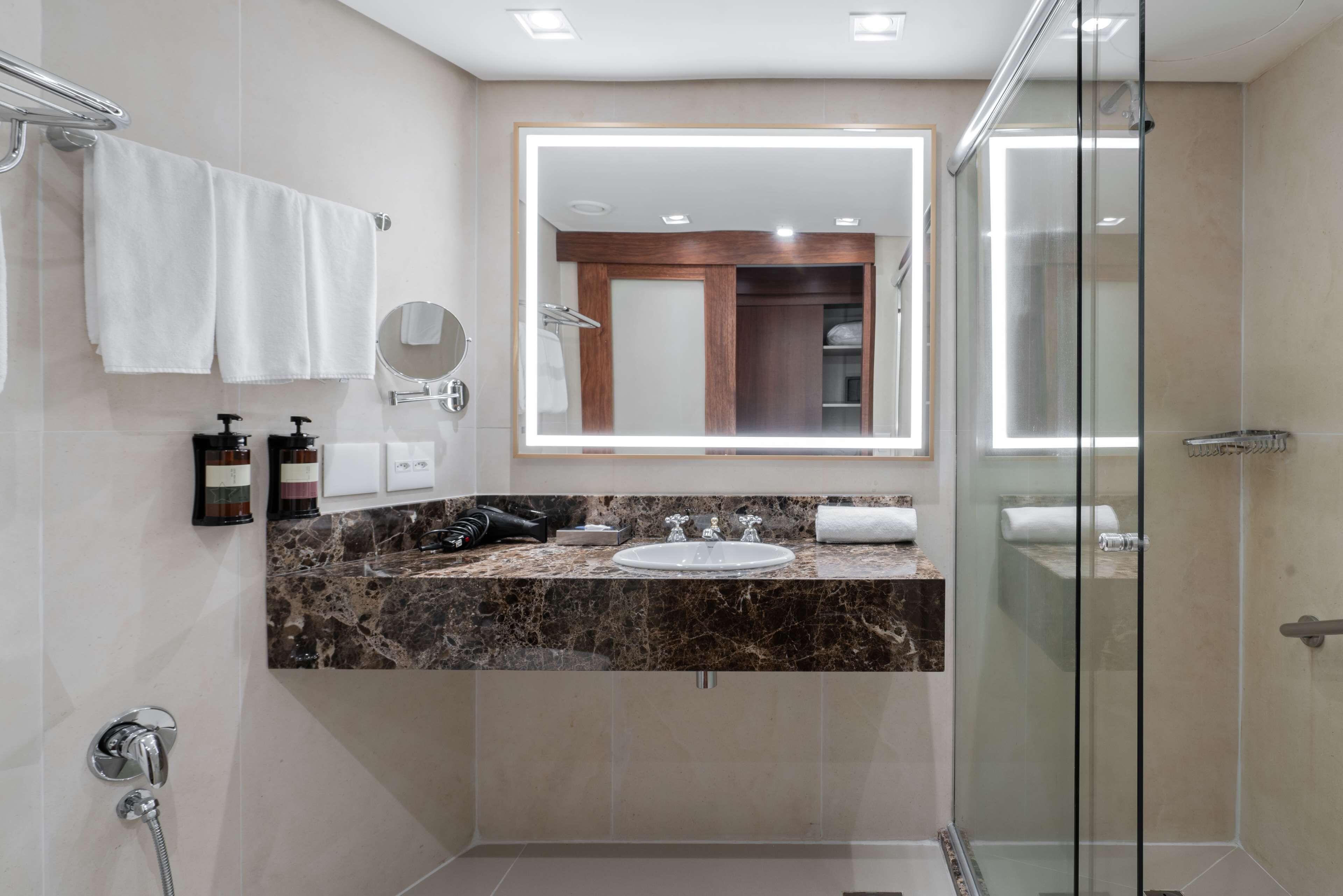 premium room, 1 king bed | bathroom | designer toiletries, hair dryer, towels, soap