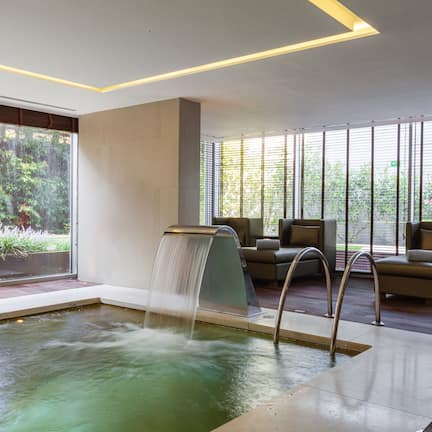 Indoor pool, outdoor pool, sun loungers