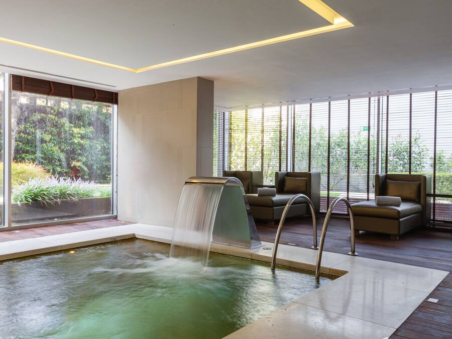 Indoor pool, outdoor pool, pool loungers