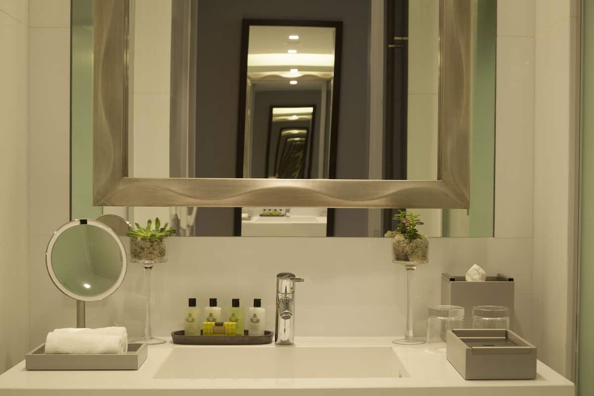 combined shower/bathtub, free toiletries, hair dryer, bathrobes