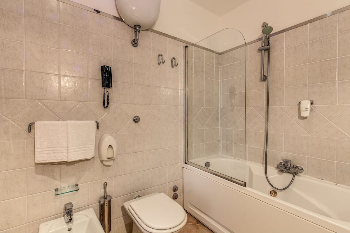 Superior dubbelrum eller tvåbäddsrum - 1 kingsize-säng | Badrum | Dusch, gratis toalettartiklar, hårtork och bidé