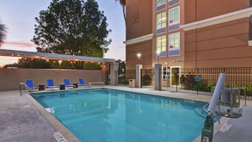 Outdoor pool, pool loungers