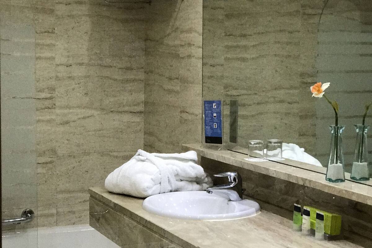 free toiletries, hair dryer, towels