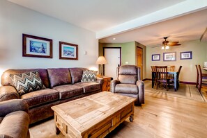 Condo, 2 Bedrooms (Deluxe) | Living room | TV - Timber Run (Steamboat Springs)