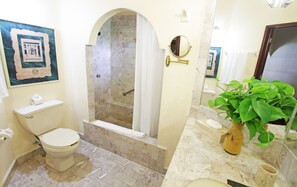 Deep-soaking bathtub, rainfall showerhead, free toiletries, hair dryer - Villablanca Garden Beach Hotel (Cozumel)