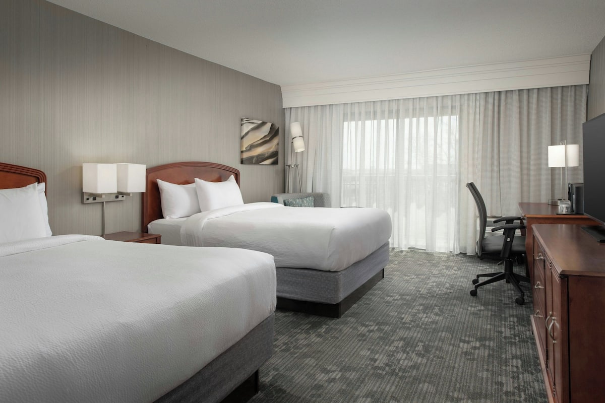 Standard Room, 2 Queen Beds | Desk, laptop workspace, blackout drapes, iron/ironing board