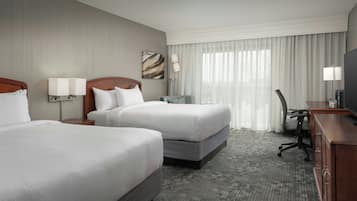 Desk, laptop workspace, blackout curtains, iron/ironing board