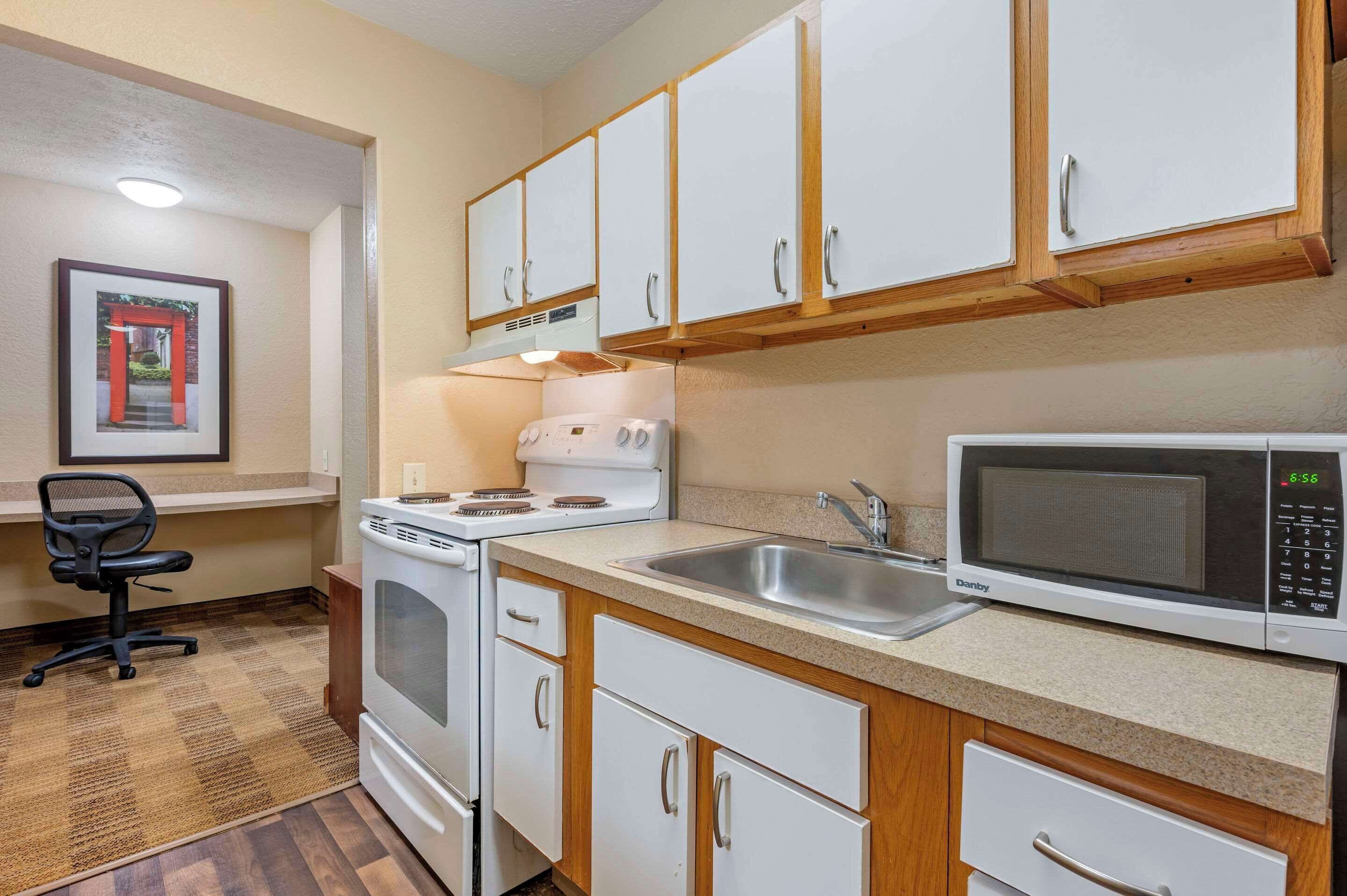 Room, 1 Queen Bed, Accessible, Non Smoking (Efficiency) | Private kitchen | Full-size fridge, microwave, stovetop, cookware/dishes/utensils