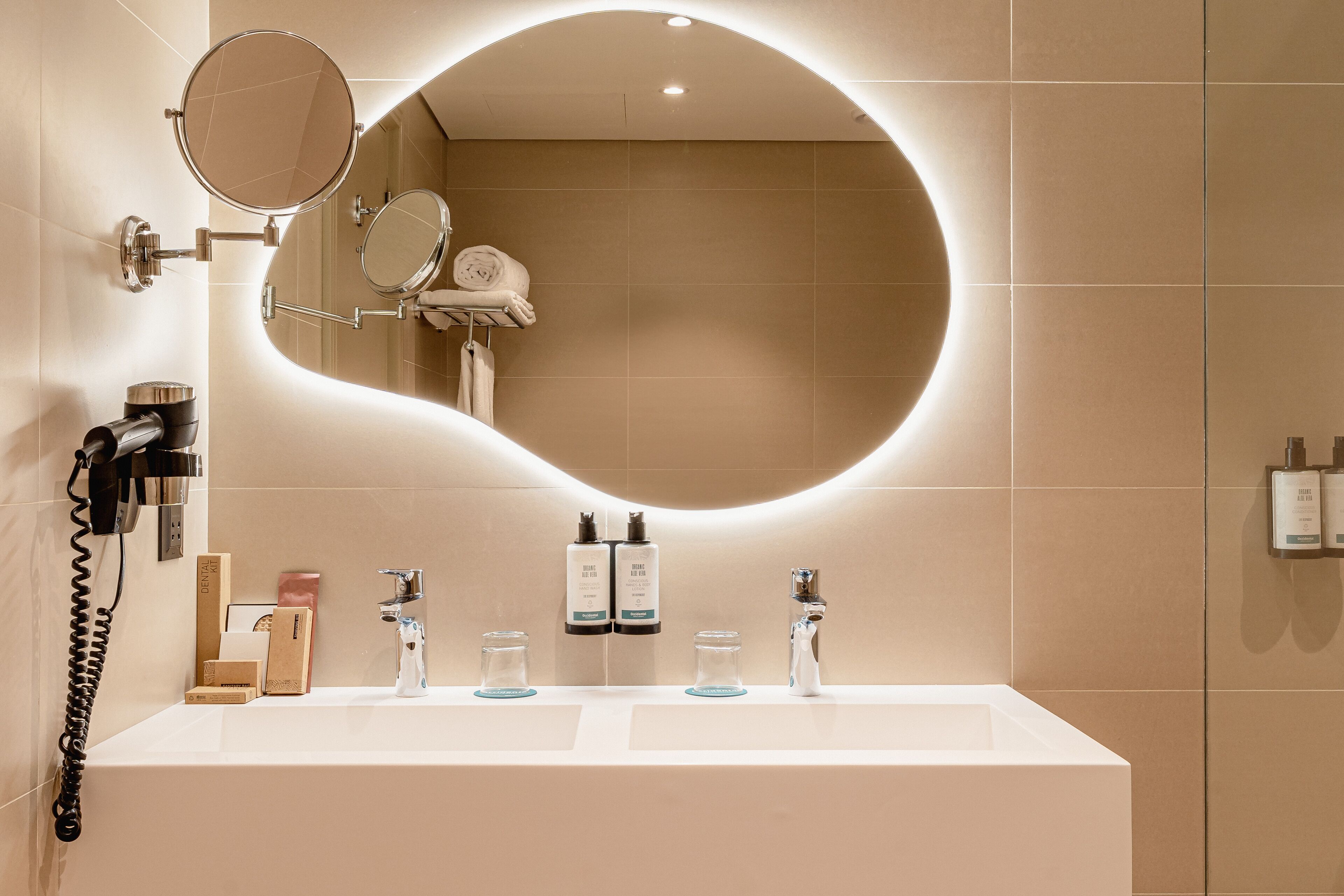 eco-friendly toiletries, hair dryer, slippers, bidet