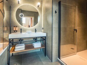 Eco-friendly toiletries, hair dryer, towels, soap