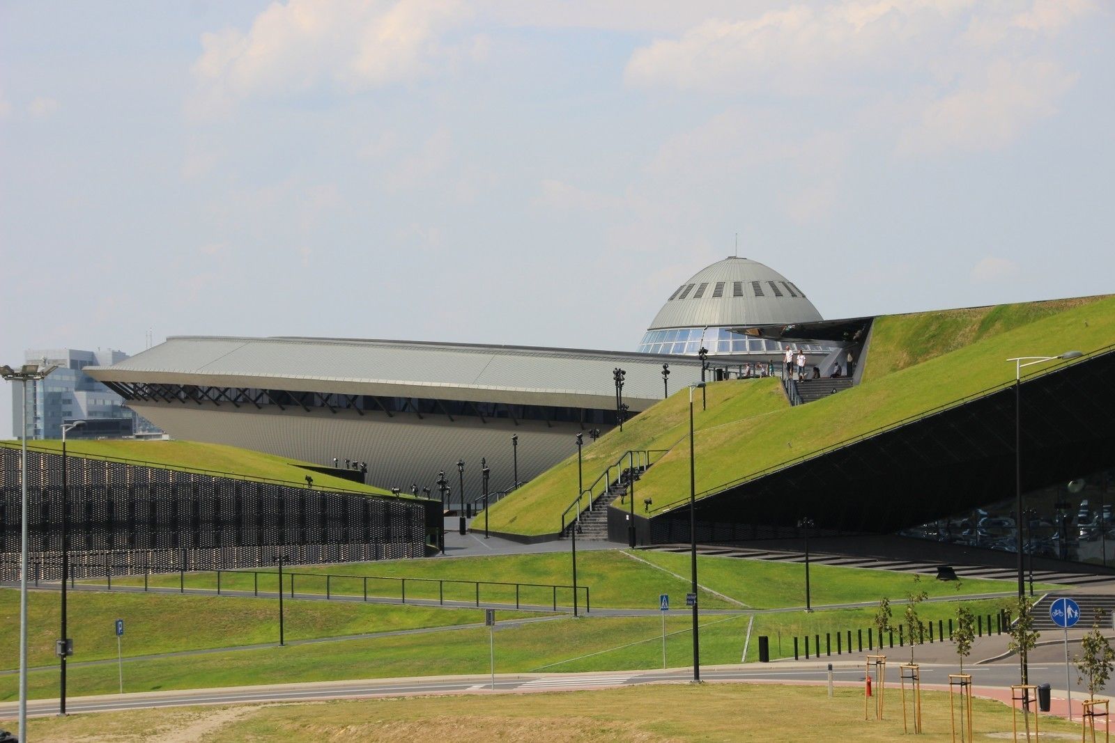 A stadium with a large central dome and tiered seating.