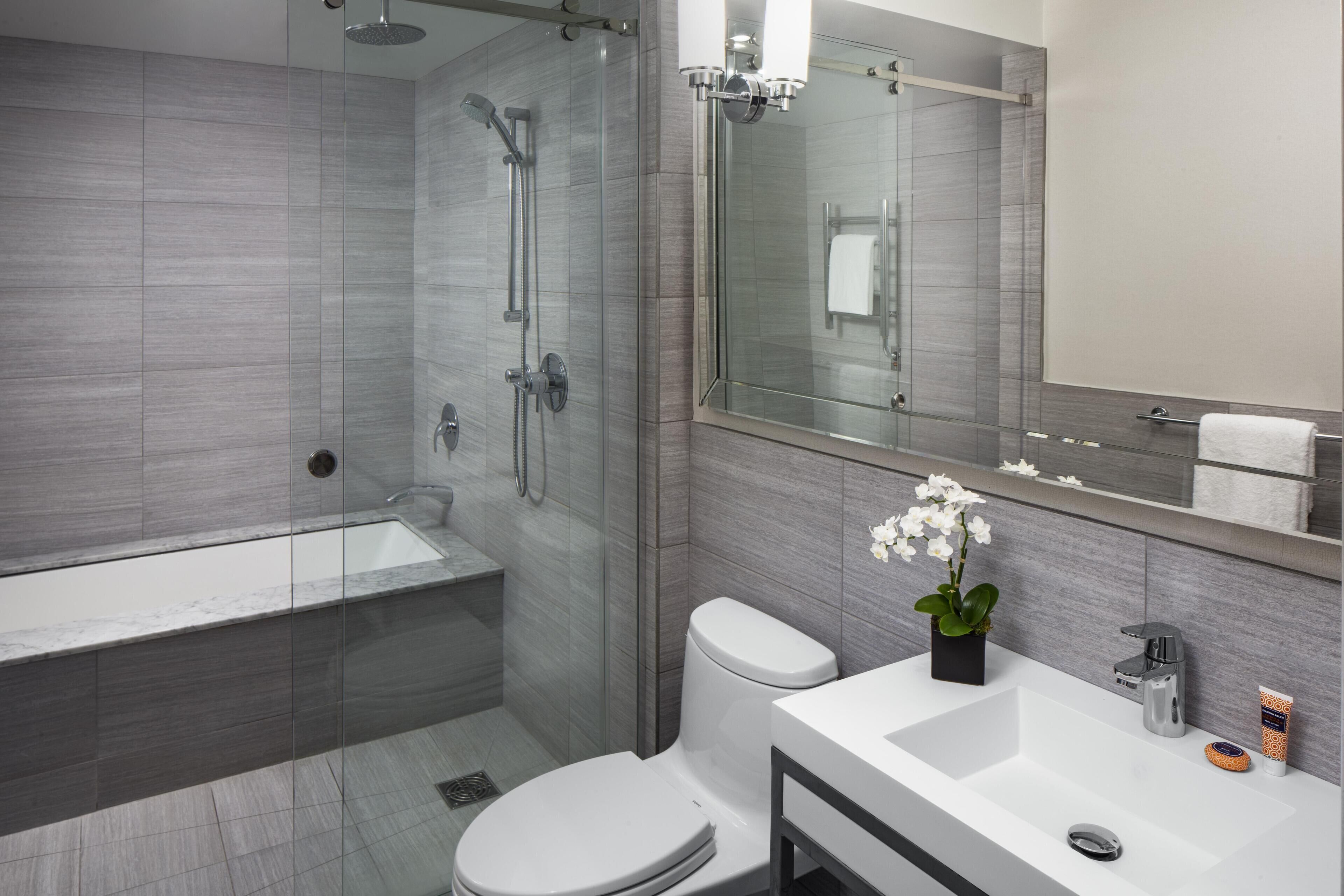 Studio Suite (Brownstone) | Bathroom | Designer toiletries, hair dryer, bathrobes, towels