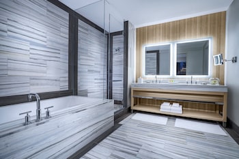 Grand Suite | Bathroom | Designer toiletries, hair dryer, slippers, towels at Palms Casino Resort