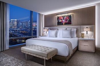 Hotel room view looking out at Palms Casino Resort