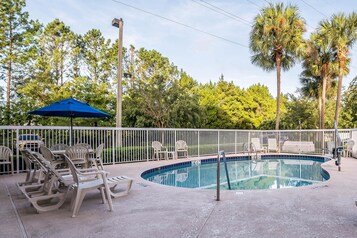 Outdoor pool, pool umbrellas, pool loungers