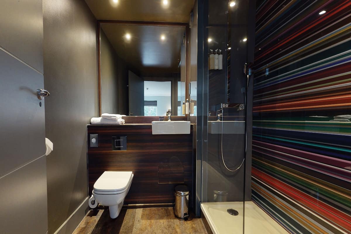 shower, free toiletries, hair dryer, towels