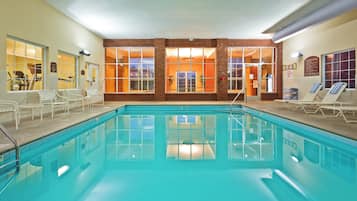 Indoor pool, open 6:00 AM to 11 PM, sun loungers