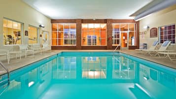 Indoor pool, open 6:00 AM to 11 PM, sun loungers