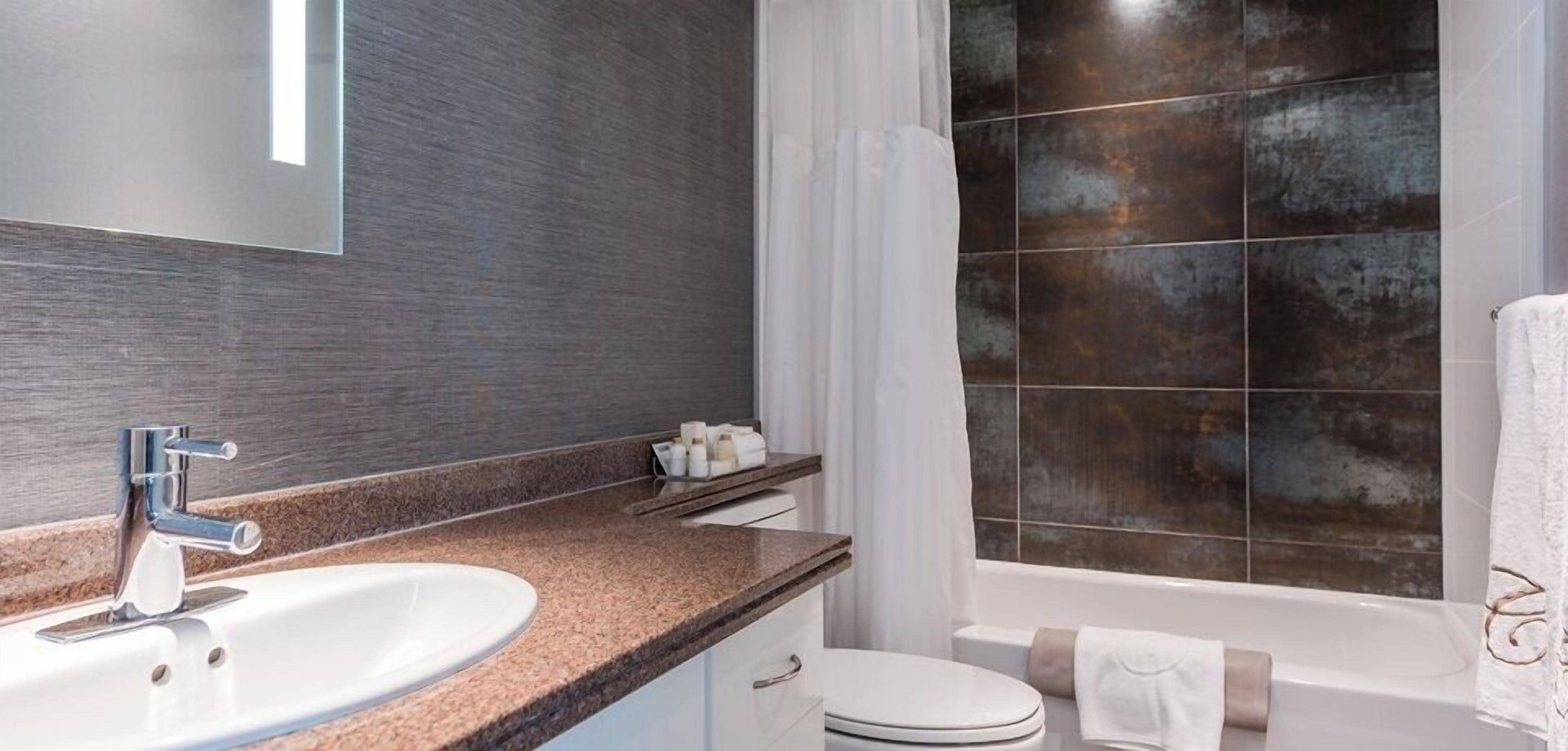executive 1-bedroom suite (1 queen) | bathroom | combined shower/bathtub, free toiletries, hair dryer, towels