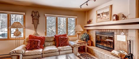 Condo, 1 Bedroom | Living room | TV, fireplace