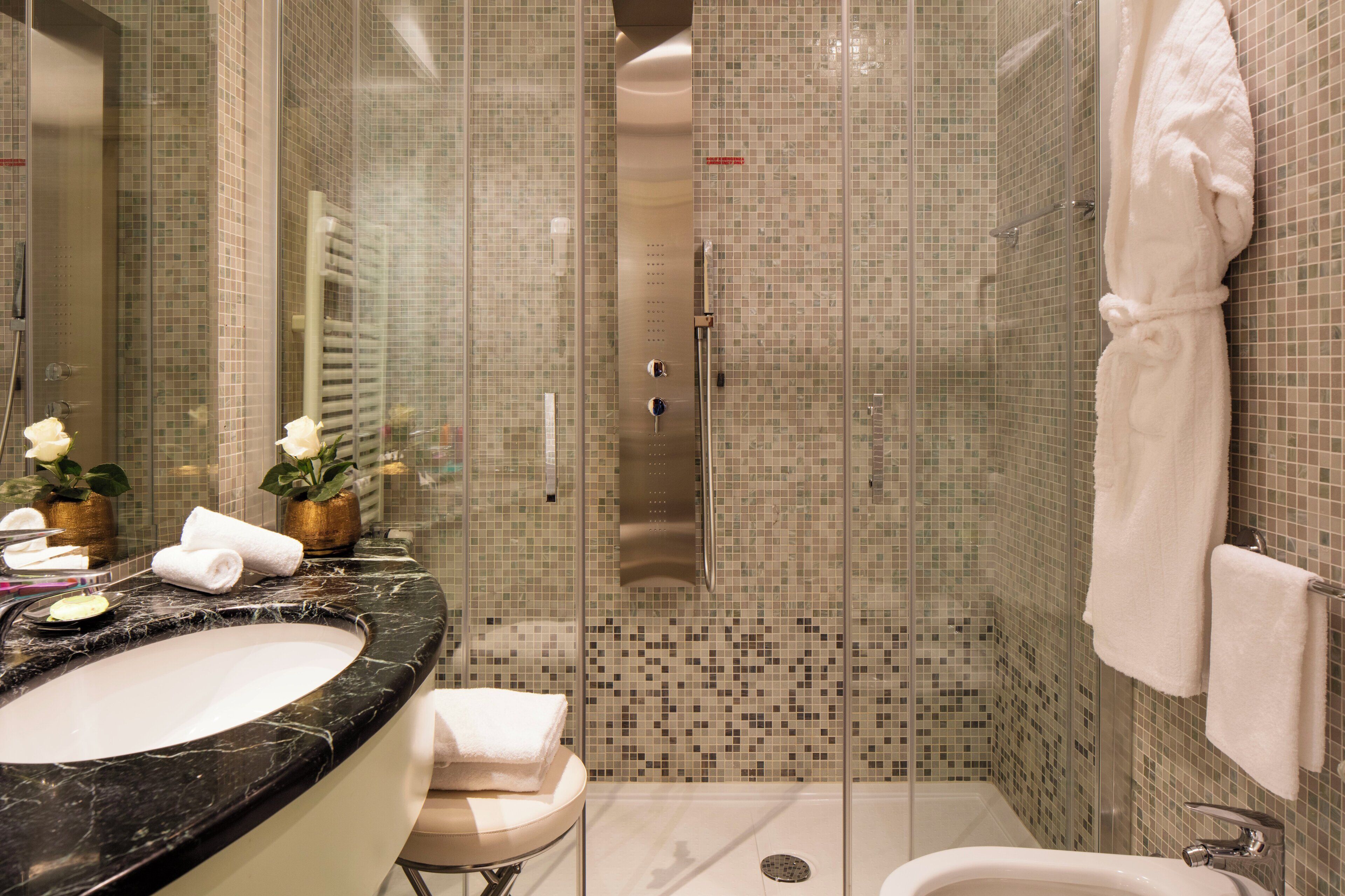 free toiletries, hair dryer, bathrobes, slippers