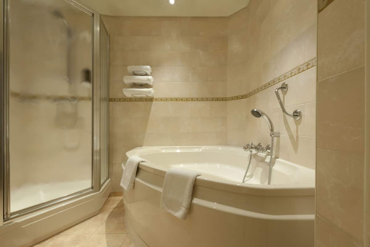 free toiletries, hair dryer, towels