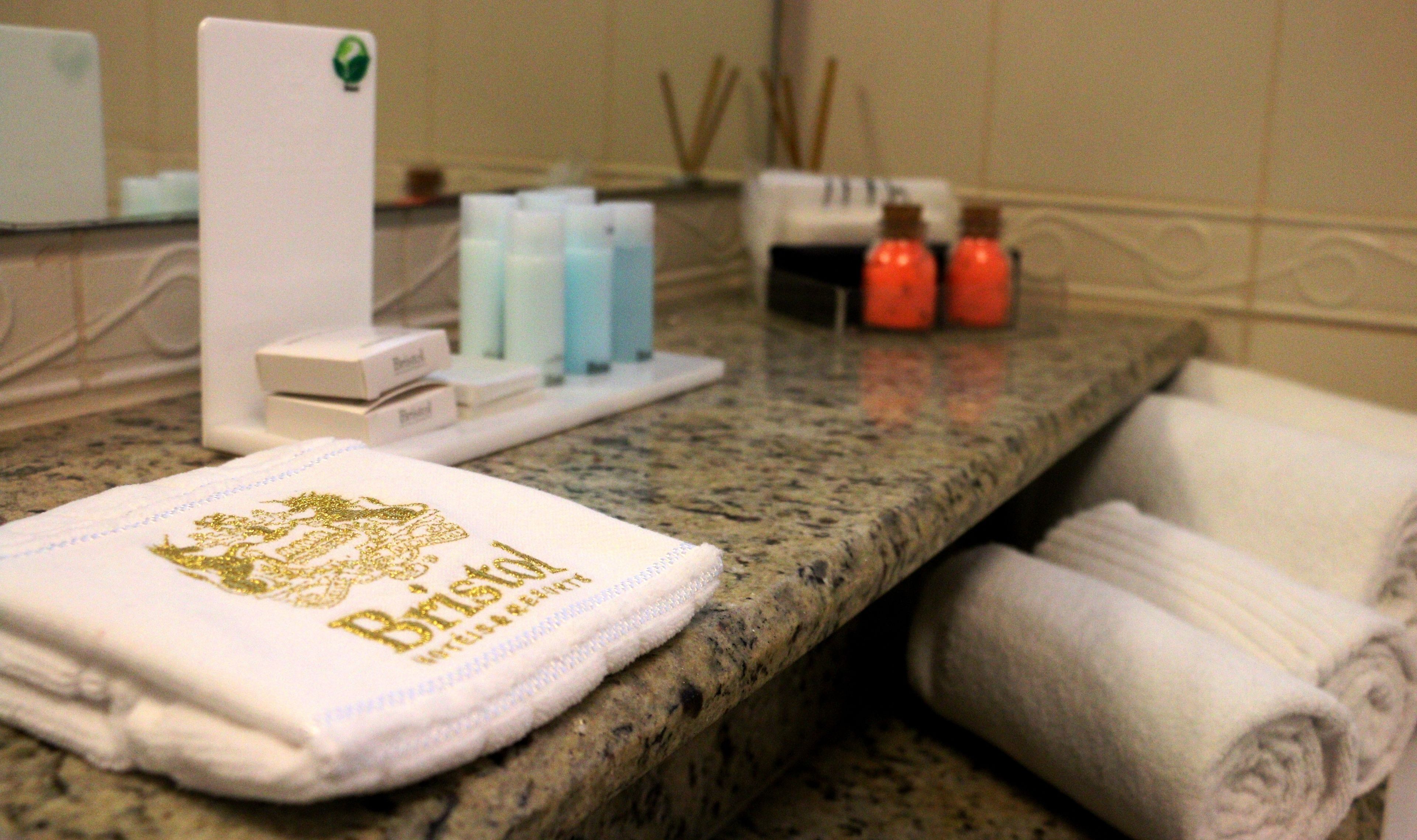 free toiletries, hair dryer, towels