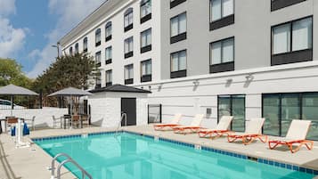 Seasonal outdoor pool, pool umbrellas, sun loungers