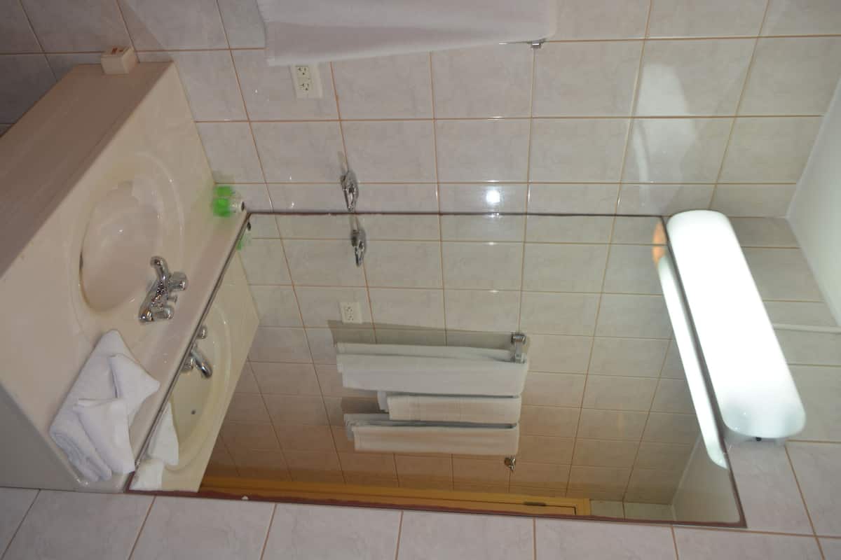 standard room, 1 king bed | bathroom | shower, free toiletries, towels