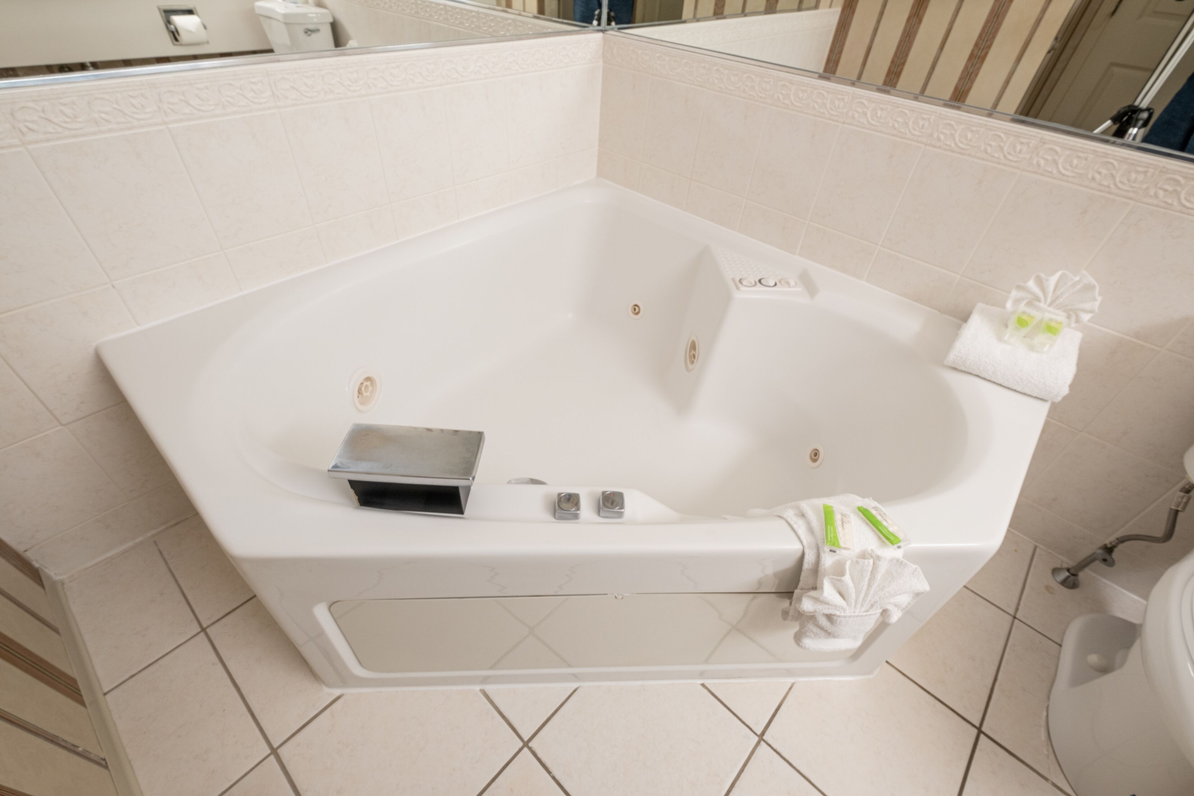 A modern bathroom with a freestanding bathtub, a toilet, and a sink.