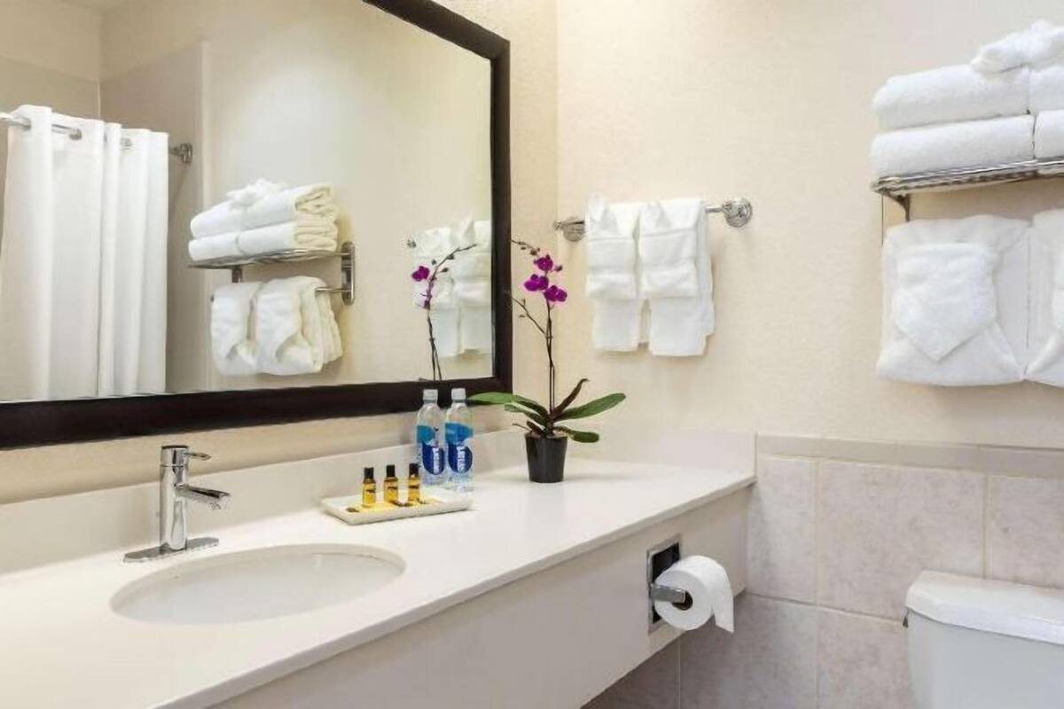 Bañera con ducha, artículos de tocador gratuitos, secador de pelo