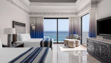 Suite presidencial, 2 habitaciones, frente al mar | Sábanas de algodón egipcio y ropa de cama de alta calidad