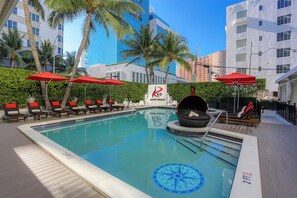 Outdoor pool, sun loungers