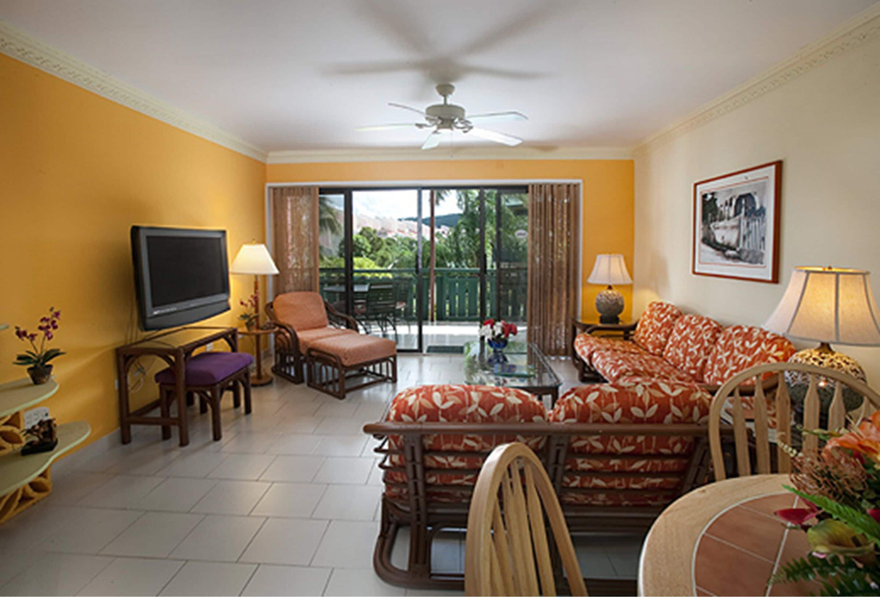 two bedroom suite (with 2 baths) | living room | 32-inch flat-screen tv with satellite channels, tv, dvd player