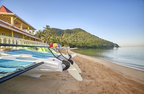 On the beach, white sand