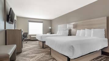 Roupas de cama premium, camas Tempur-Pedic, escrivaninha