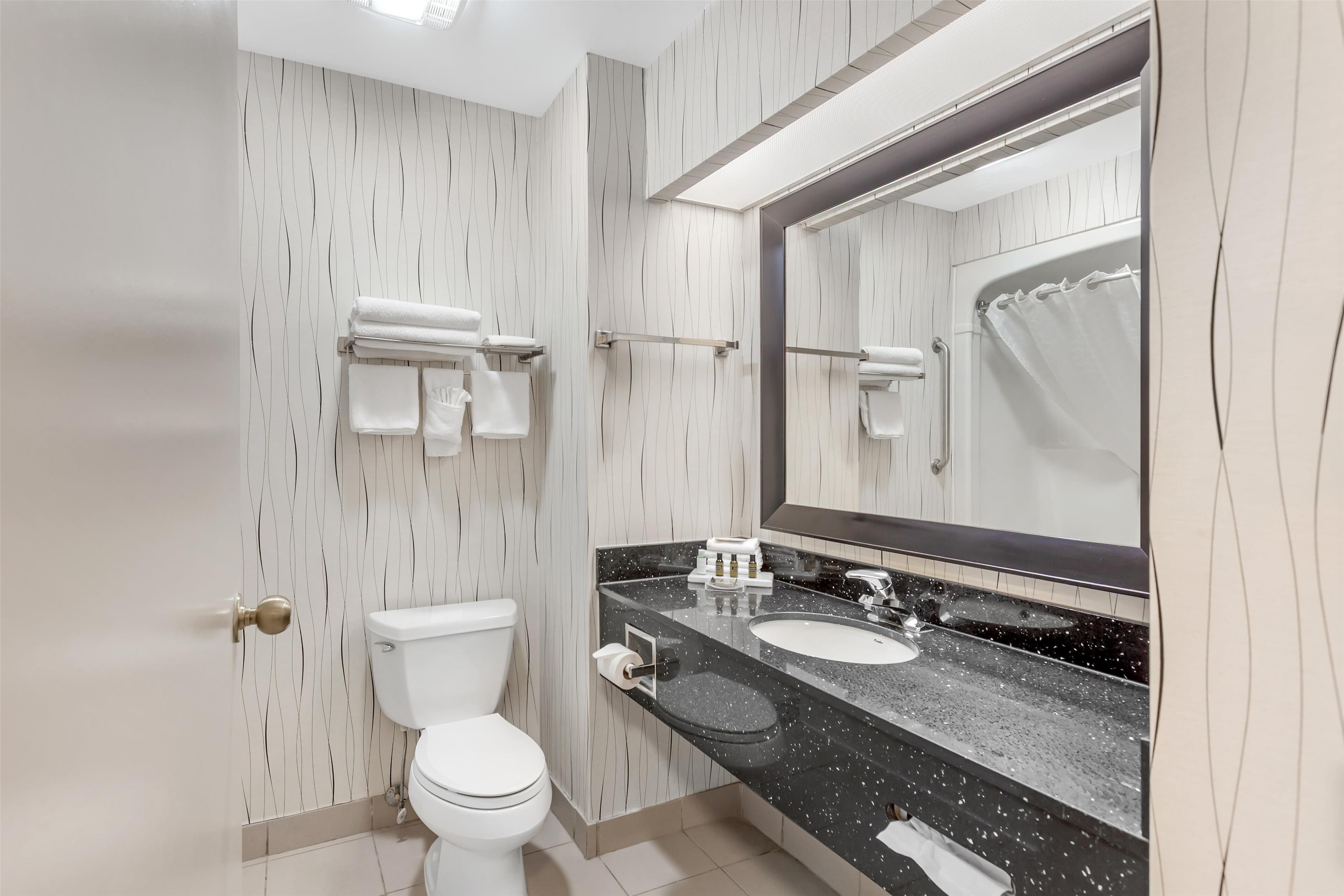 Bathtub, free toiletries, hair dryer, towels