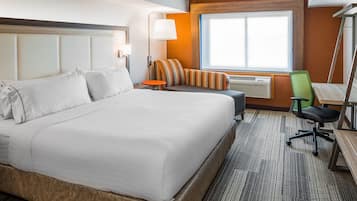 In-room safe, desk, laptop workspace, blackout curtains