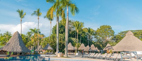 Outdoor pool, sun loungers