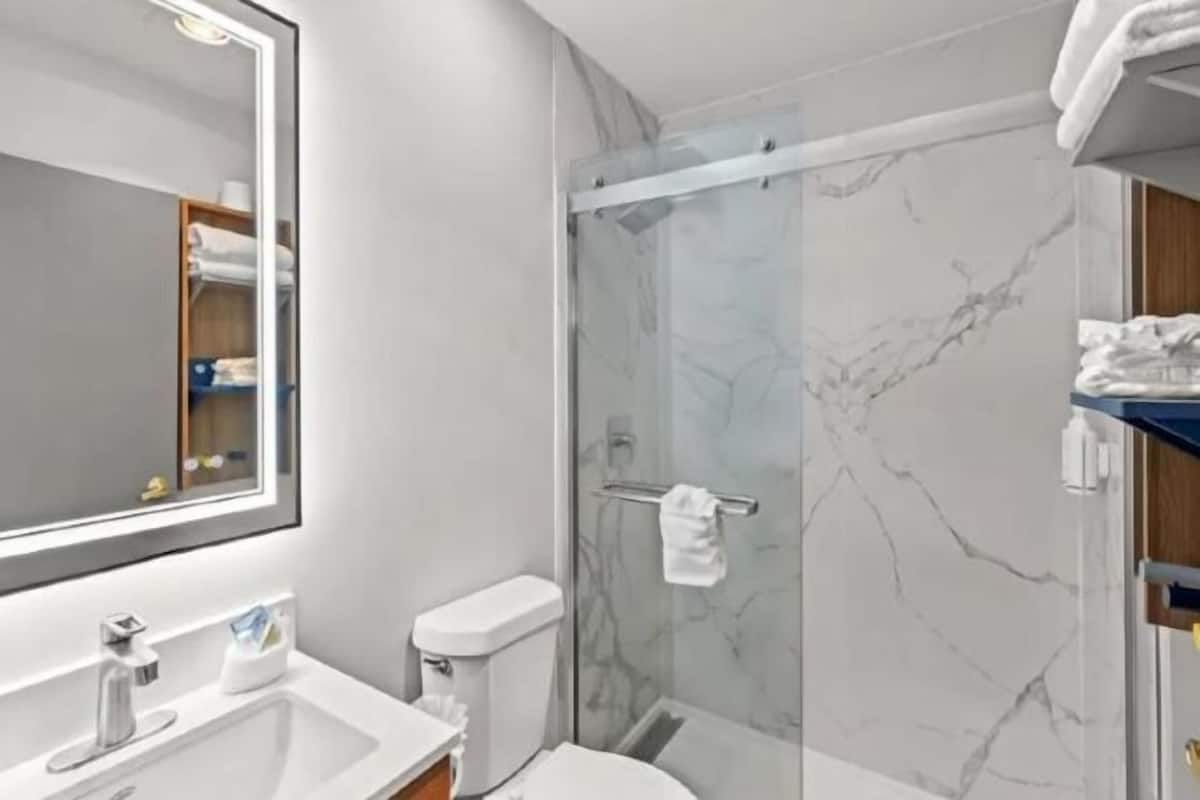 Bathroom | Combined shower/tub, hair dryer, towels