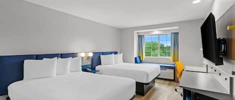 Standard Room, 2 Queen Beds, Non Smoking | Desk, laptop workspace, blackout curtains, iron/ironing board