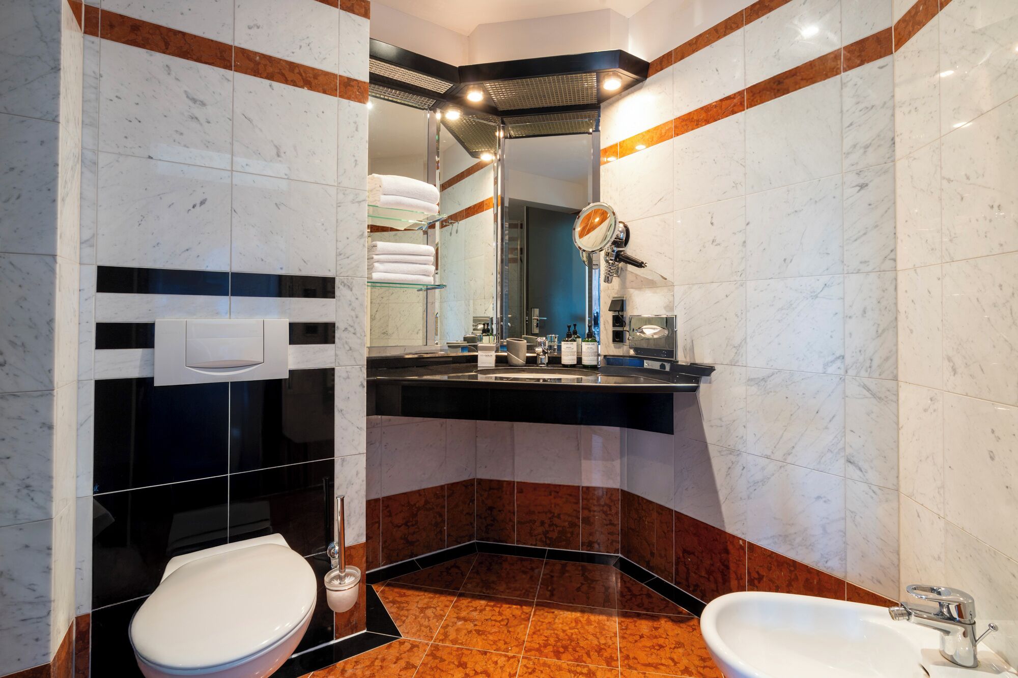 junior suite | bathroom | shower, designer toiletries, hair dryer, slippers